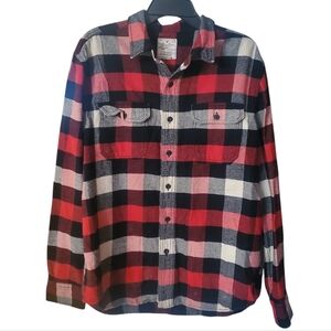 American Eagle Mens Large Heritage‎ Flannel Buffalo Cotton Plaid Red Black White